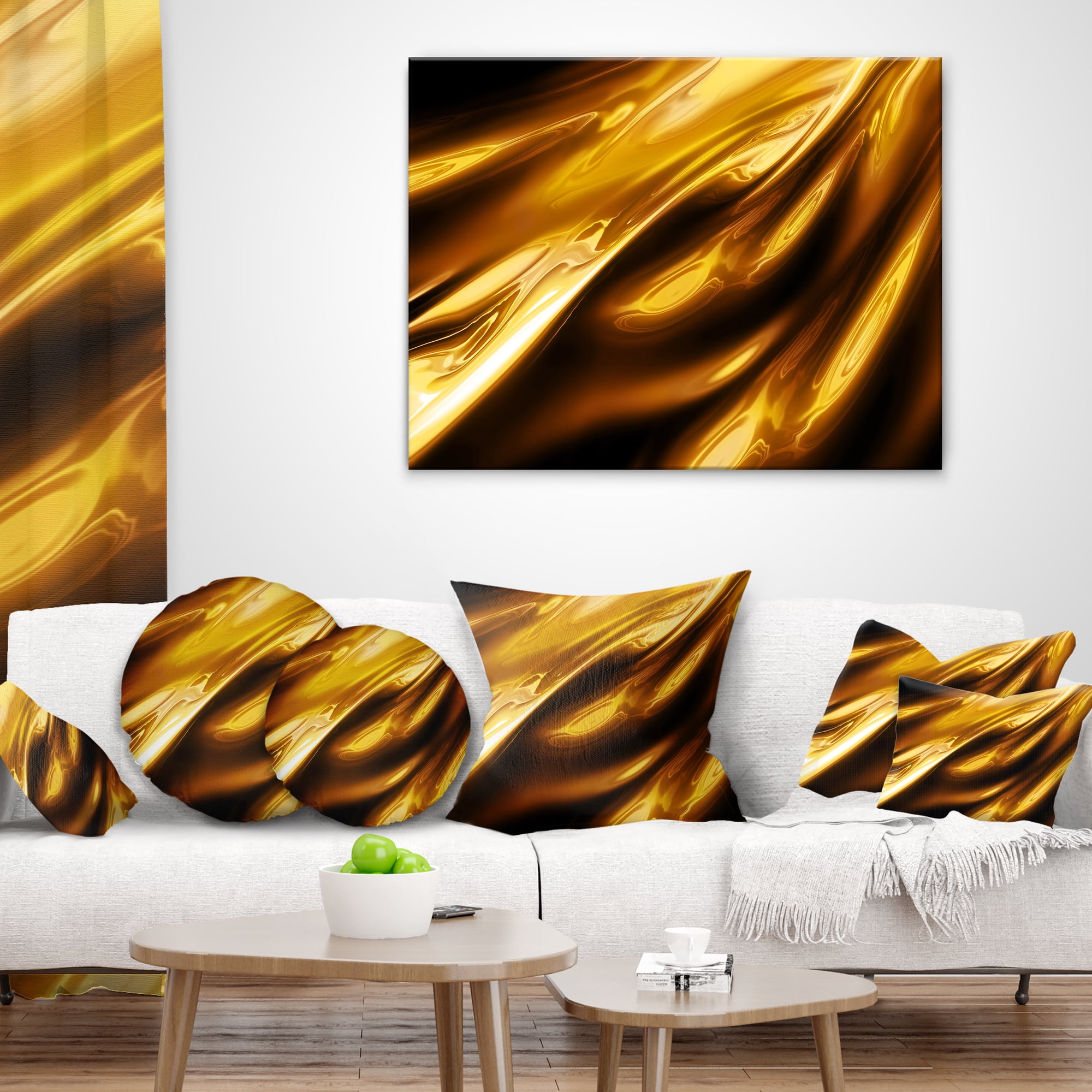 Designart Liquid Gold Texture Pattern - Abstract Throw Pillow - 16x16
