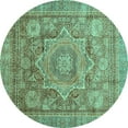 thumbnail image 1 of Ahgly Company Machine Washable Indoor Round Abstract Turquoise Blue Modern Area Rugs, 8' Round, 1 of 4