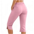 thumbnail image 6 of Women's Solid Color Elastic Waist Casual Capris Pants with Side Pockets, Trousers Slacks Bottoms, Stretchy Relaxed Fit Soft Breathable, Lounge Home Travel Commuting Athletic Wear, Travel Essentials f, 6 of 9