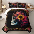 thumbnail image 2 of Homewish Grunge Skull Quilt Full,Sunflowers Floral Full Bedspread Sets,Halloween Duvet,3pcs, 2 of 7