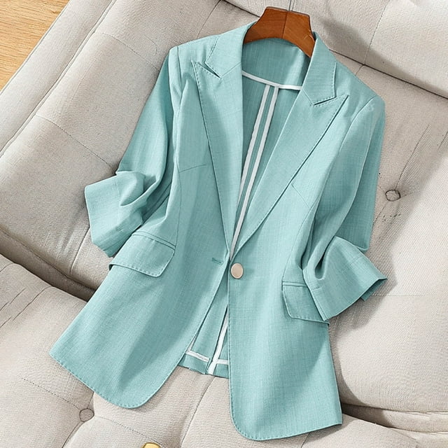 Soki Women's 3/4 Sleeve Blazer Lightweight Fully-Lined Lapel Button Casual Work Jacket Pockets