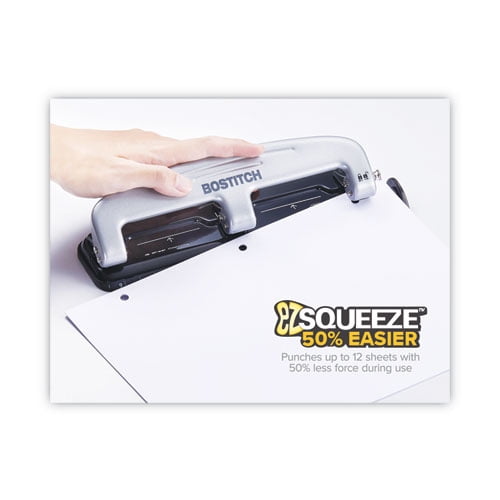12-Sheet Ez Squeeze Three-Hole Punch, 9/32" Holes, Black/silver | Bundle of 5 Each
