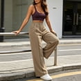 thumbnail image 4 of WIZUTIZ Women's High Waist Wide Leg Trousers Elastic Waist Drawstring Side Stripe Pockets Full Length Casual Loose Pants Street Style Elegant, 4 of 7