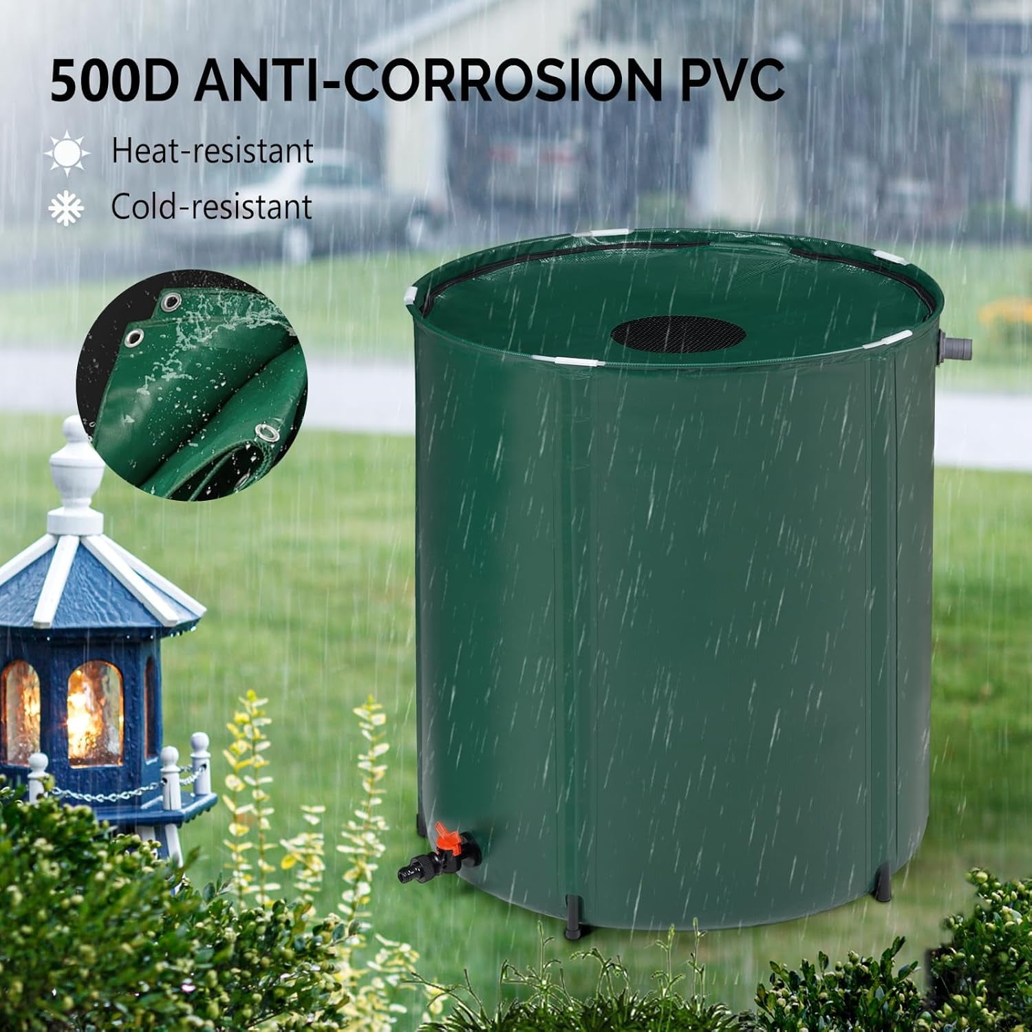 LINJH 50 Gallon Collapsible Rain Barrel, Portable Water Storage Tank, Rainwater Collection System Downspout, Water Catcher Container with Filter Spigot Overflow Kit