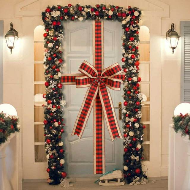 Lazos Navideños de Cinta para Armarios, 4,3 M (14,1 Pies), Cintas y Lazos a Cuadros para Puertas, Decoración Navideña Moderna para El Hogar, Pared, Árbol y Fiestas.