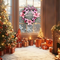 JWshufel Christmas Flower Wreath Door Hanging Wall Decoration with Lights for Indoor Outdoor Use Handmade Design Suit for Festive Atmosphere and Reusable 11.8x11.8in Pink