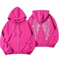 thumbnail image 6 of DHFJKG Zip Up Hoodie Women Rhinestone Wing Graphic Glitter Long Sleeve Sweatshirt Fall Trendy Streetwear Jackets, 6 of 6