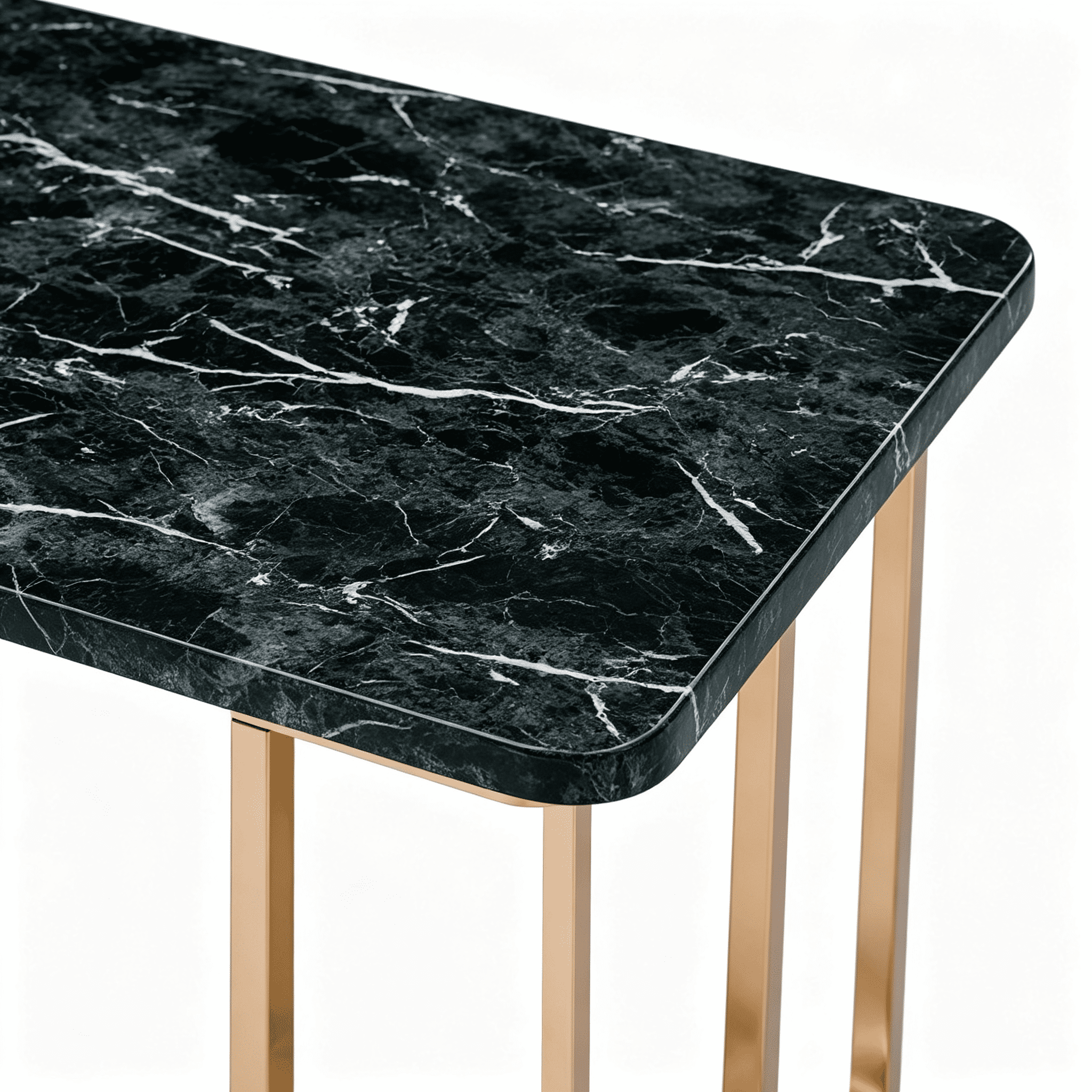 Astoutdoor Contemporary Desk with Faux Marble Top and Metal Frame, USB Port, Gold and Black Finish