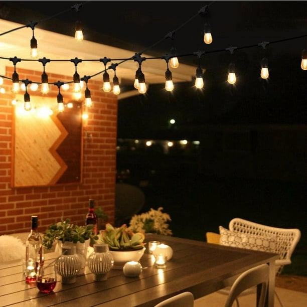 RAYONLED 48Ft Outdoor String Light Weatherproof 15 Hanging Sockets S14/e26 2W, 15 Led Bulbs Included