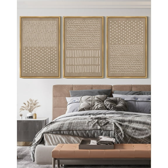 SHENIFY Boho Geometric Wall Art 16x24in3pcs Natural Framed Mid-Century Bohemain Abstract Shape Illustration Neutral Modern Minimalist Painting Decorative Artwork