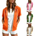 thumbnail image 5 of Short Sleeve Hoodies for Women Summer Fall Lightweight Zip Up Sweatshirt with Pockets Casual Jacket Outerwear, 5 of 7