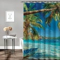 thumbnail image 2 of Orinice Palm Trees Boat Tropical Beach Bathroom Decor Set Polyester Fabric Bathroom Curtain with Hooks 69x72, 2 of 7