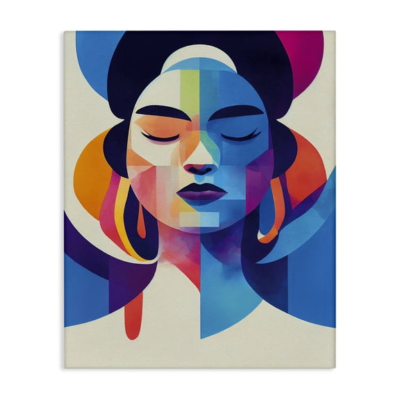 Stupell Industries Bold Hue Woman's Face People Painting Wrapped Canvas Art Print Wall Art, 16 x 20