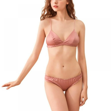

Women s Satin Bralette Tops and Panty Set Triangle Cup Wireless Adjustable Cami Bras with Matching Soft Briefs
