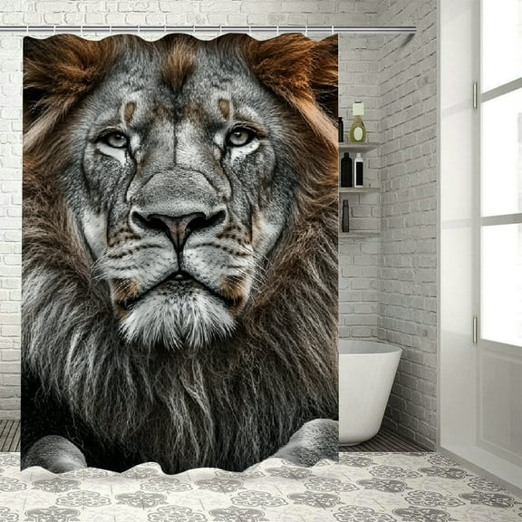 Autua Lion Bathroom Shower Curtain Set 100% Polyester with Hooks 36"x72