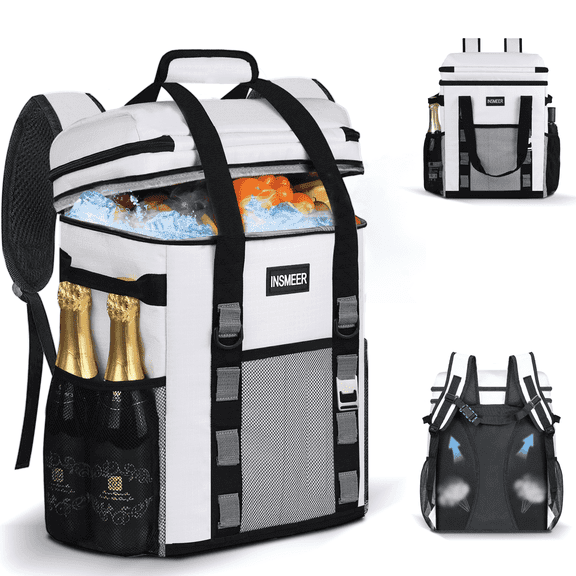 INSMEER Cooler Backpack Camping Insulation Leakproof Large Capacity 37Qt/55 Cans White