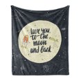 thumbnail image 1 of Saying Soft Flannel Fleece Throw Blanket, Love You to the Moon and Back Doodle Galaxy Cosmos, Cozy Plush for Indoor and Outdoor Use, 50" x 70", Eggshell Dark Slate Blue, by Ambesonne, 1 of 5