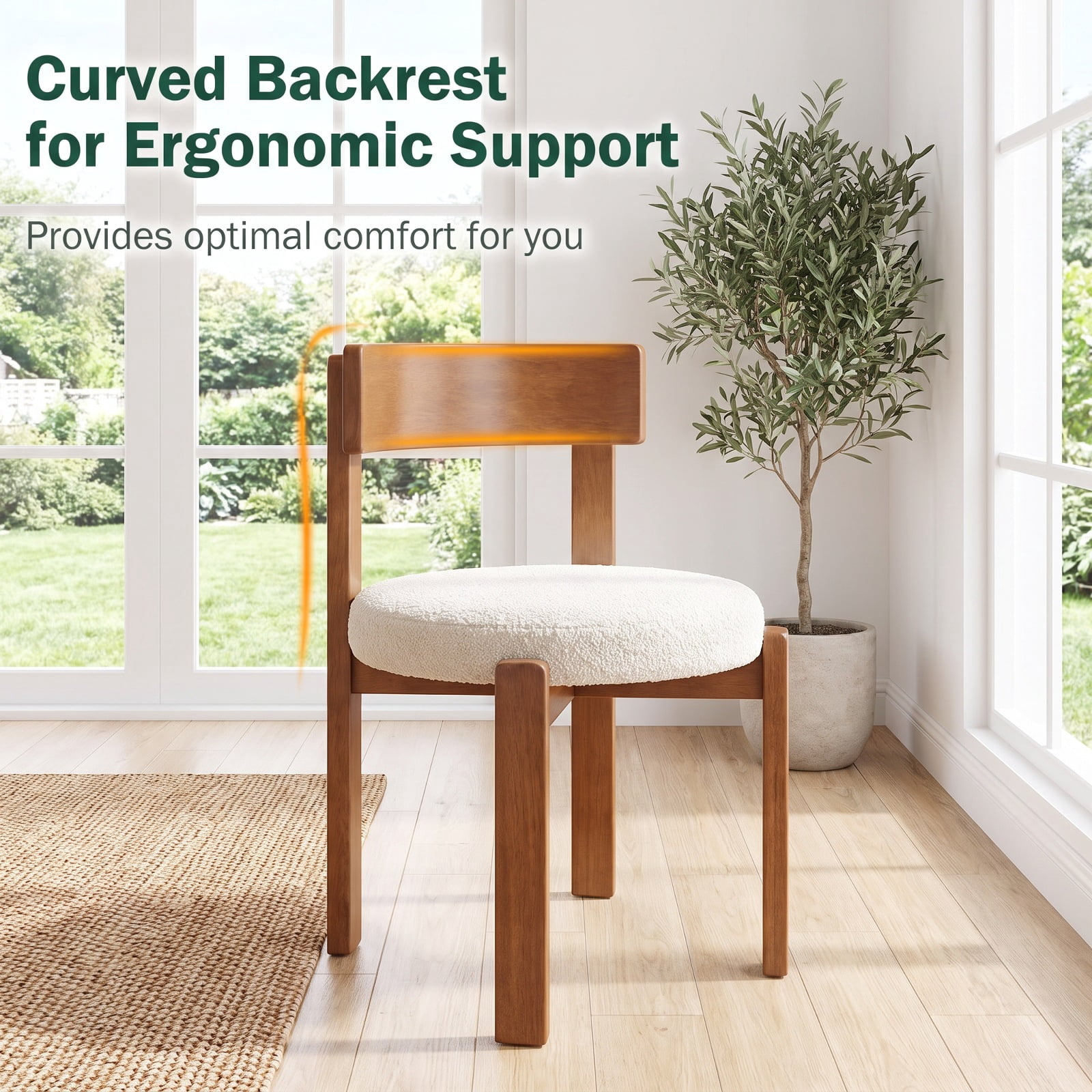 Furnibear Modern Dining Chairs Set of 2 with Solid Rubber Wood Legs for Kitchen Dining Room Living Room Home, Brown