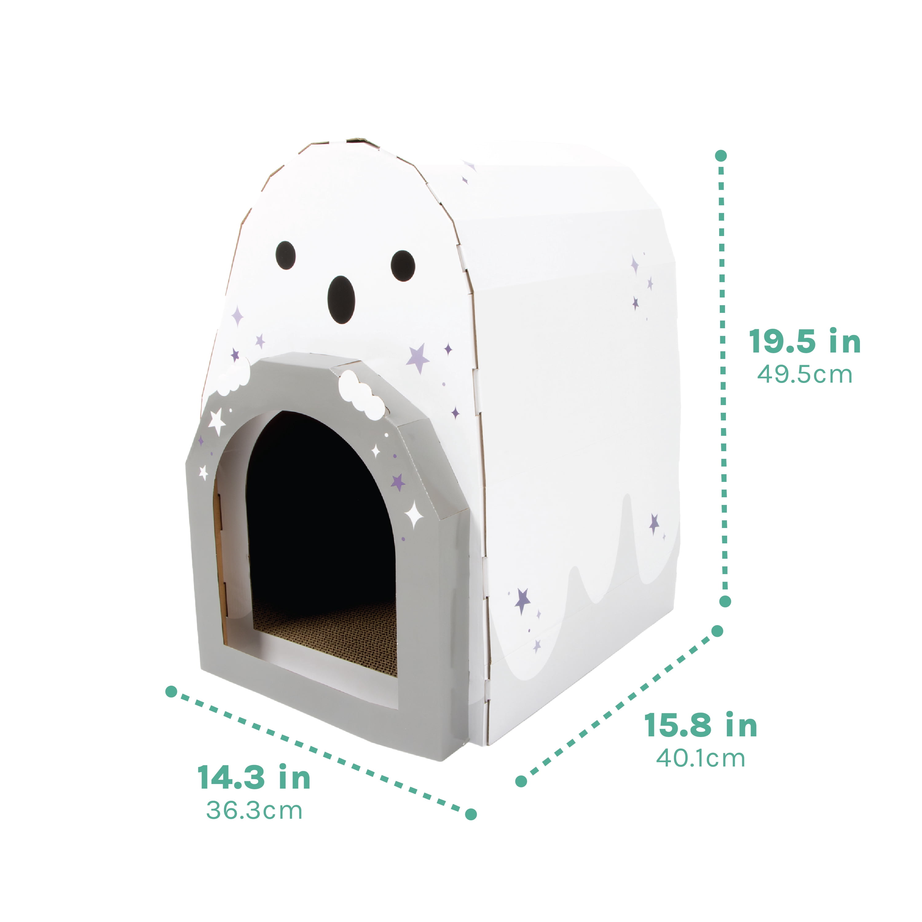 Kitty City Halloween Ghost Indoor Cat Scratcher House, White, One Size
