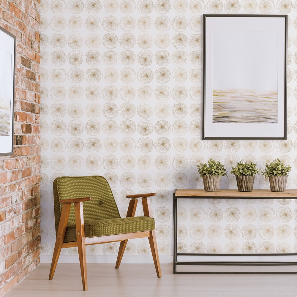 Tempaper Goodbye Moon White & Metallic Gold Peel and Stick Wallpaper, 20.5" x 16.5'
