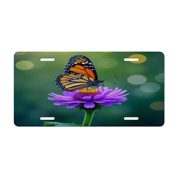 Butterfly on Purple Flower Car Decorative Front License Plate,Vanity Tag,Metal Car Plate,Aluminum Novelty License Plate for Men/Women Car,6 X 12 Inch
