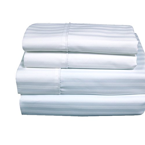 Stripes White 300 Thread Count Twin Extra Long size Sheet Set 100 % Cotton 3pc Bed Sheet set (Deep Pocket) By Wholesalebedding