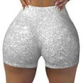 thumbnail image 2 of Haiem Silver Glitter No Front Seam Biker Shorts for Women Yoga Workout Gym Bike Shorts with Tummy Control Moisture-Wicking-Small, 2 of 9
