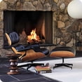 thumbnail image 3 of Cottinch Top Black Grain Leather, Mid Century Chaise Lounge Chair and Ottoman, Modern Leather Accent Chair, Heavy Duty Base Support for Living Room Office, Walnut Black, 3 of 12