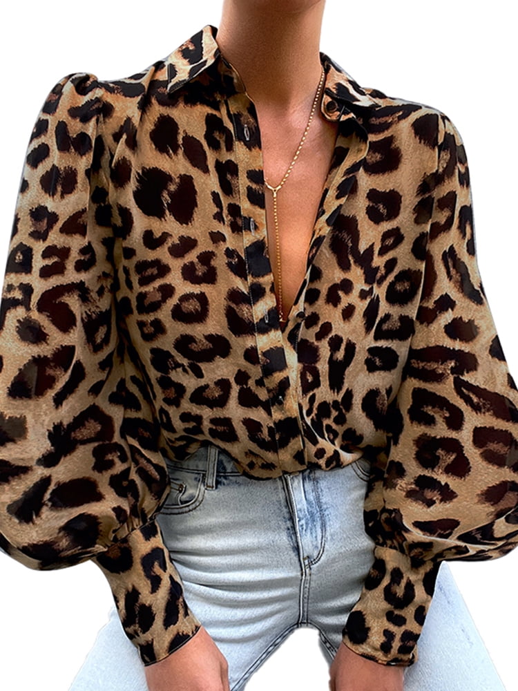 Cheetah print blouse long sleeve Clearance