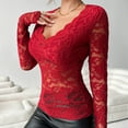 thumbnail image 5 of Ltctricy Women's Lace Mesh Tops Long Sleeve V Neck See Through Floral Embroidery Slim T Shirts Going out Blouses Party Club Outfits, 5 of 7