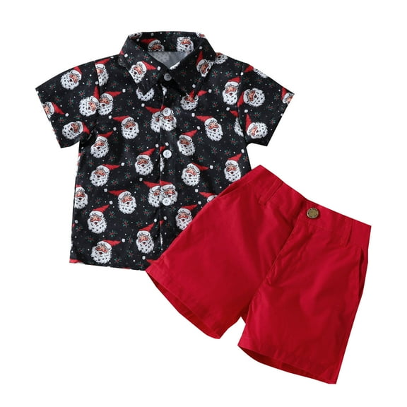 XXWXYD Toddler Boys Christmas Short Sleeve T-Shirt and Shorts Set with Cartoon Santa Prints, Gentleman Outfit for Holiday Par𝗍y