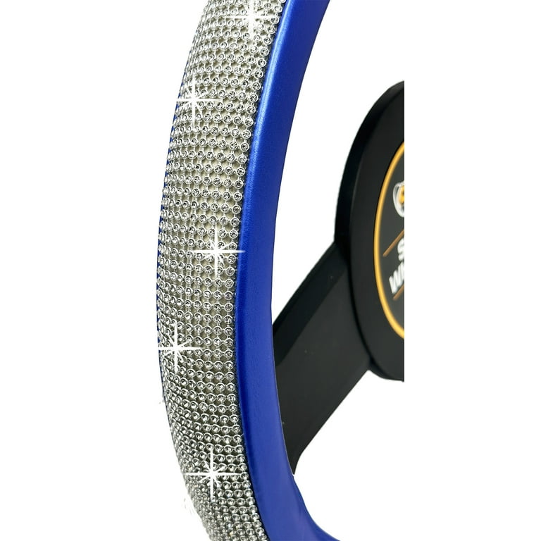 TrexNYC Rhinestone Steering Wheel Cover Sparkling Rhinestone and Bling Steering Wheel Cover for Women Blue