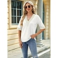 thumbnail image 4 of Womens Trendy Lace Crochet V-Neck /4 Sleeve Solid Oversized Shirts Hollow Out Mesh Tunic Blouse White S, 4 of 8