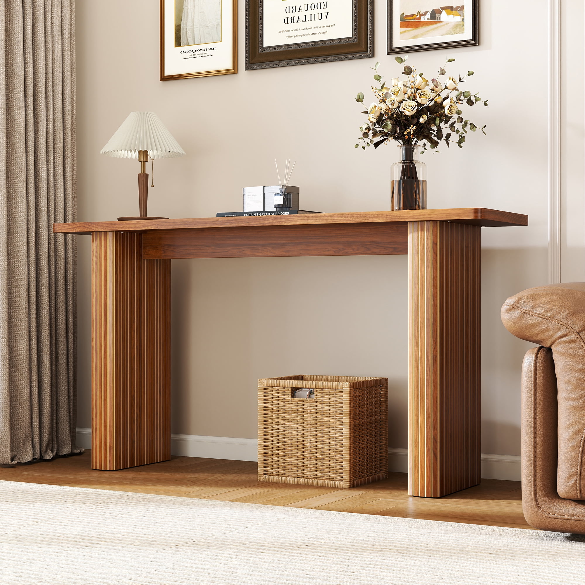 Diubas Long Console Table, Mid-Century Modern Entryway Table, Wood Sofa Table Behind Couch for Living Room Hallway, 60 Inch(Walnut)