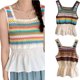 thumbnail image 2 of All-matching Knitted Sleeveless Vest for Women Crochet Tanks Top Rainbow Striped Crop Top Summer Square Neck Cami Tops brown, 2 of 4