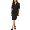 thumbnail image 2 of INSPIRE CHIC Wome's Shawl Collar Half Sleeve Business Casual Sheath Dress, 2 of 5