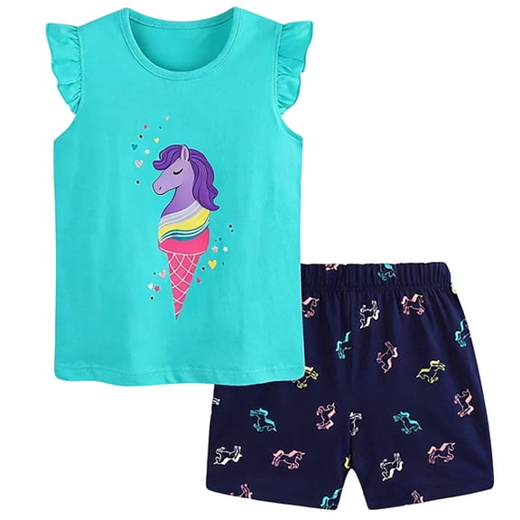 Girls 2 Piece Outfits Summer Clothes Cute Graphic Tank Top And Casual Shorts Kids Clothing Sets Size 18-24 Months