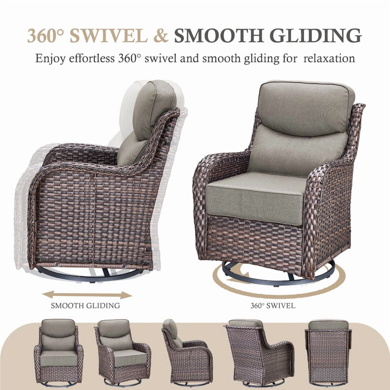 Outdoor Conversation Sets 5-Piece Patio Wicker Rattan Furniture Set with Swivel Rocking Chairs, Ottomans, Side Table and Upgrade 6" Cushions for Balcony Deck Backyard, Gray