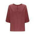 thumbnail image 7 of UAMVSH Plus Size Cotton Linen Shirts for Women Soft Solid Color Pullover Blouses Casual Half Sleeve Lapel V-Neck Loose Fit Tops(XX-Large,Wine), 7 of 7