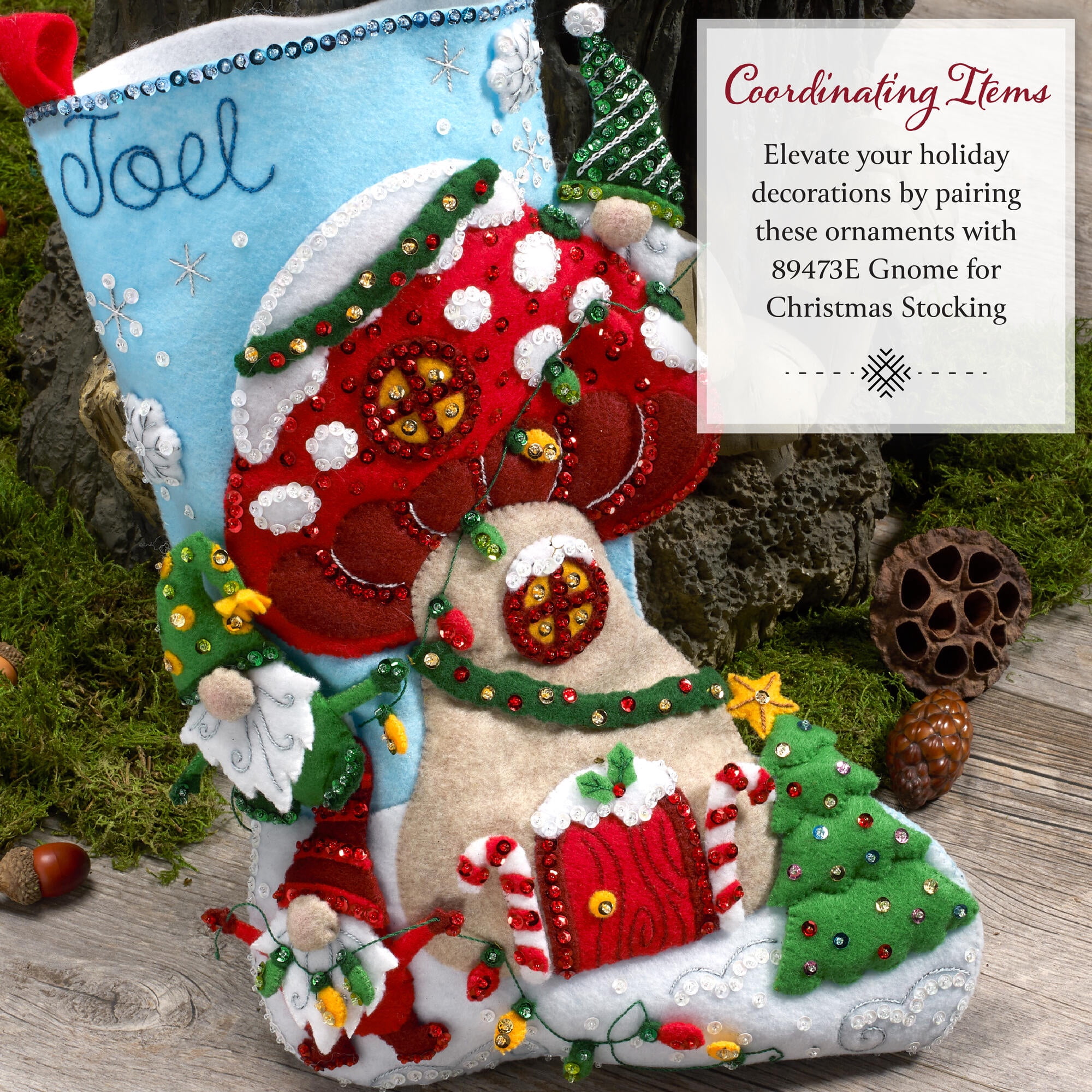 Bucilla Merry Mushrooms 4 Count Felt Applique Ornament Kit, 3.25 x 4 in