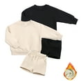 thumbnail image 7 of LYMAYTER Kids Boys Girls Fleece Outfit 2PCS Toddler Warm Solid Color Long Sleeve T-Shirt Tops + Jogging Shorts Set for 1-14 T, 7 of 7