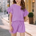 thumbnail image 6 of Grblisyd Girls Summer Outfits 2 Piece Solid Color Sets Ruffle Sleeve Top and Elastic Waist Shorts Lightweight Casual Activewear, 6 of 6