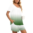 thumbnail image 5 of Elainilye Fashion Pajama Sets for Women Casual Round-Neck Short Sleeve Two-Piece Comfortable Homewear Pajamas Sports Set,Green, 5 of 8