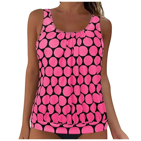 adviicd Tankini Swimsuits for Women Tummy Control Bathing Suits Floral Skirt Top with Boyshorts Plus Size Bathing Suit Top (Hot Pink 4XL)