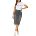 thumbnail image 2 of INSPIRE CHIC Women's Denim Skirt High Waist Raw Hem Knee Length Wrap Jean Skirts S Grey, 2 of 6