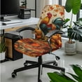 thumbnail image 3 of ZIATUBLES Office Chair Cover Bundle, 5-Piece Set with Stretchable Armrest Covers, Includes Remote Holder and Tissue Box Organizer for Home Office, Rooster Maple Leaf Pumpkin Print, L, 3 of 7