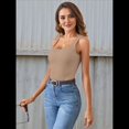 thumbnail image 4 of Camiseta Sin Mangas de Punto Acanalado Informal con Cuello Cuadrado de Verano para Mujer, Color Caqui L, 4 of 6
