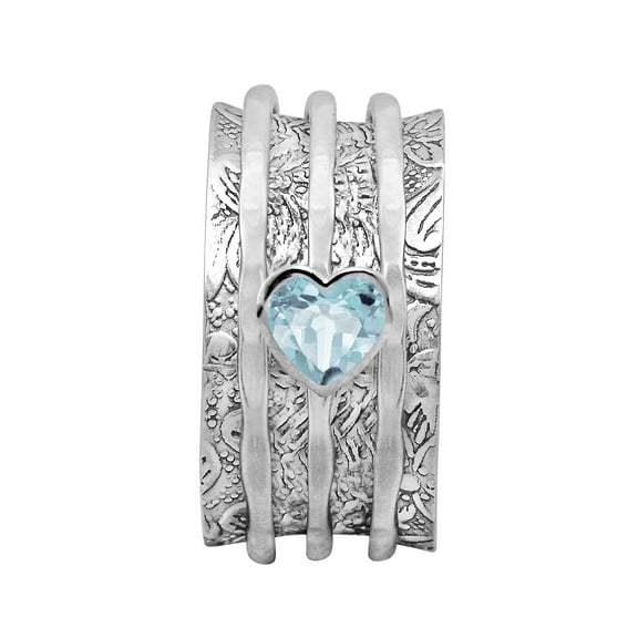 5MM Heart Blue Topaz 925 Silver Meditation Anxiety women Spinner Ring