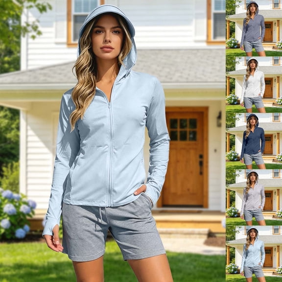 Avolia Silk Structured Breathable Protective Sun Proof Lightweight Coat Spandex Jacket Active Apparel Overcoat Clothing Outerwear Blue L
