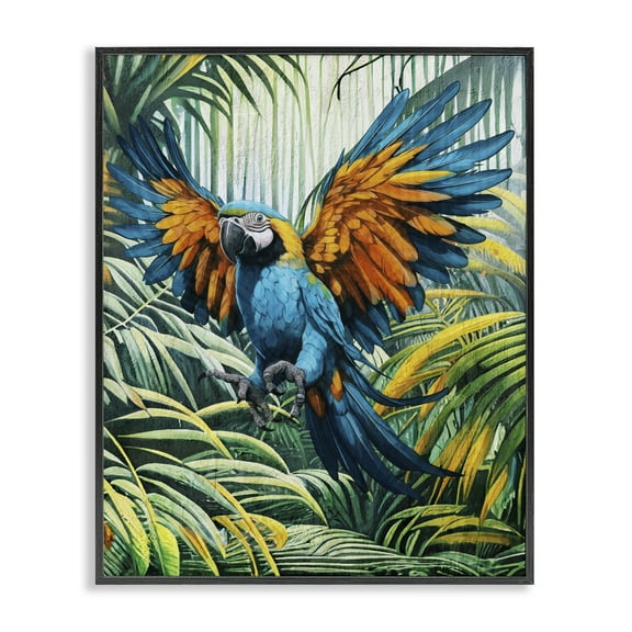 Stupell Industries Parrot in Flight Animals Painting Black Framed Art Print Wall Art, 11 x 14